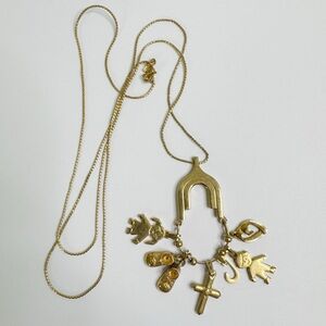 Monet Vintage Charm Necklace Gold Plated Children Boy Girl Cross Heart Shoes 30”